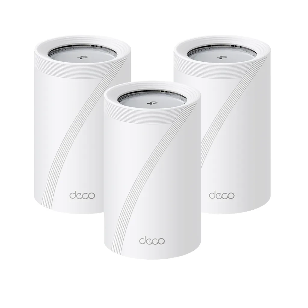 Deco BE65 Pro(3-pack). Pack de Router WiFi 7 Home Mesh BE11000 triple banda (5764Mbps en 6GHz, 4324Mbps en 5GHz y 688Mbps en 2.4GHz) 2 puertos 5Gb 1 Puerto 2.5Gb